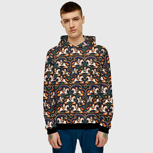 Мужская толстовка Новогодние коты всадники на лошади / 3D-Черный – фото 3