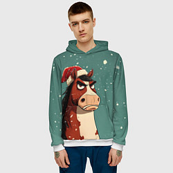Толстовка-худи мужская Новогодняя лошадь на фоне снегопада, цвет: 3D-белый — фото 2
