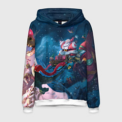 Толстовка-худи мужская Санта с динозавром, цвет: 3D-белый