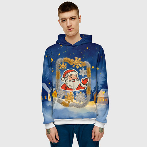 Мужская толстовка Санта и гирлянда / 3D-Белый – фото 3