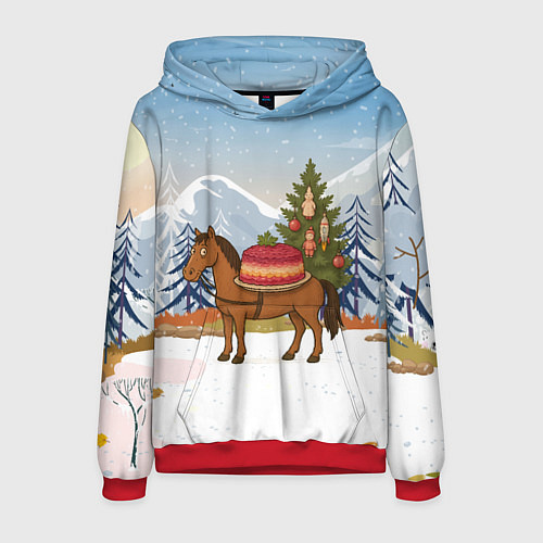 Мужская толстовка Лошадь с салатом Под шубой / 3D-Красный – фото 1