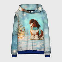 Толстовка-худи мужская Лошадка у елки 2026, цвет: 3D-синий