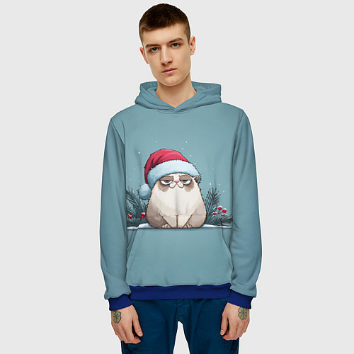 Мужская толстовка Мем котик - Новый год / 3D-Синий – фото 3