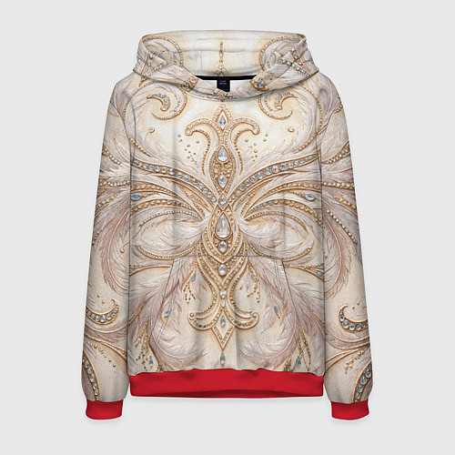 Мужская толстовка Перламутровый орнамент с перьями / 3D-Красный – фото 1