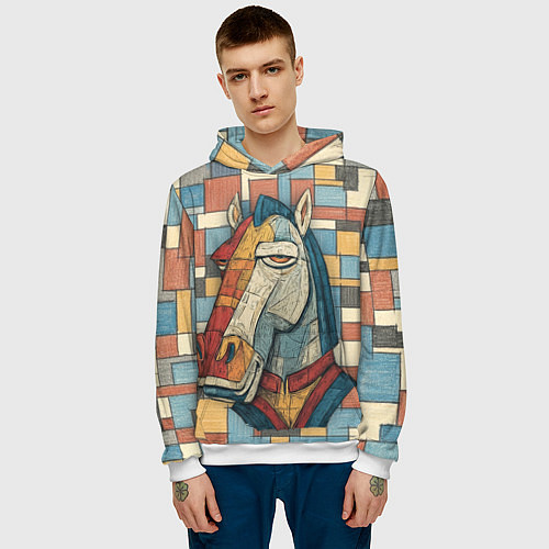 Мужская толстовка Конь и квадраты / 3D-Белый – фото 3