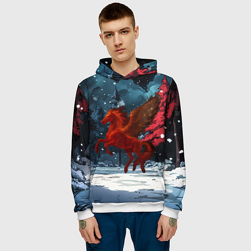 Мужская толстовка Огненная лошадь с крыльями / 3D-Белый – фото 3