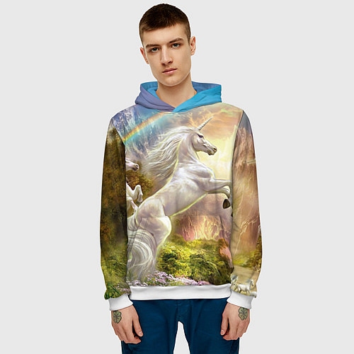 Мужская толстовка Радужный единорог / 3D-Белый – фото 3
