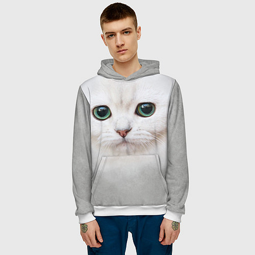 Мужская толстовка Белый котик / 3D-Белый – фото 3