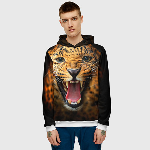 Мужская толстовка Рык леопарда / 3D-Белый – фото 3