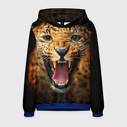 Толстовка-худи мужская Рык леопарда, цвет: 3D-синий