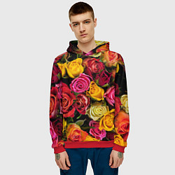 Толстовка-худи мужская Ассорти из роз, цвет: 3D-красный — фото 2