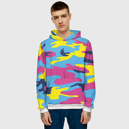 Мужская толстовка Камуфляж: голубой/розовый/желтый / 3D-Белый – фото 3