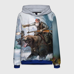 Толстовка-худи мужская Русский воин на медведе, цвет: 3D-синий