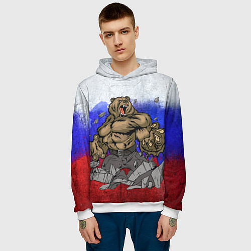 Мужская толстовка Русский медведь / 3D-Белый – фото 3