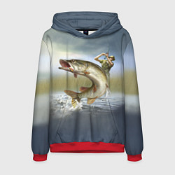 Толстовка-худи мужская Дерзская щука, цвет: 3D-красный
