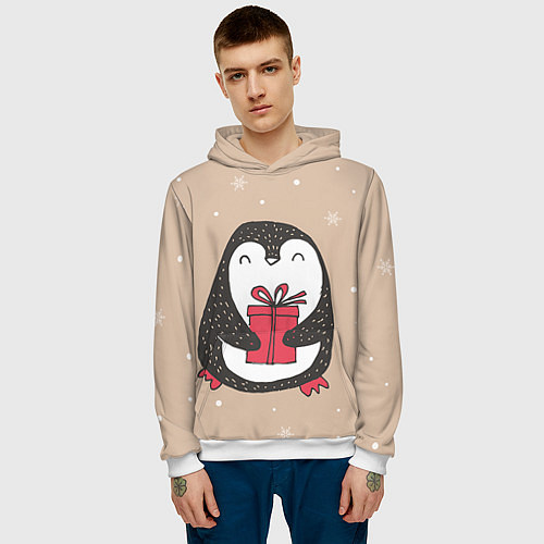 Мужская толстовка Пингвин с подарком / 3D-Белый – фото 3