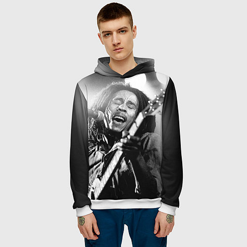Мужская толстовка Боб Марли поет / 3D-Белый – фото 3