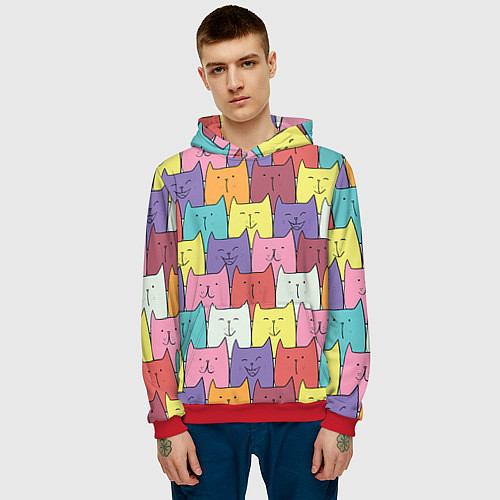 Мужская толстовка Котики / 3D-Красный – фото 3