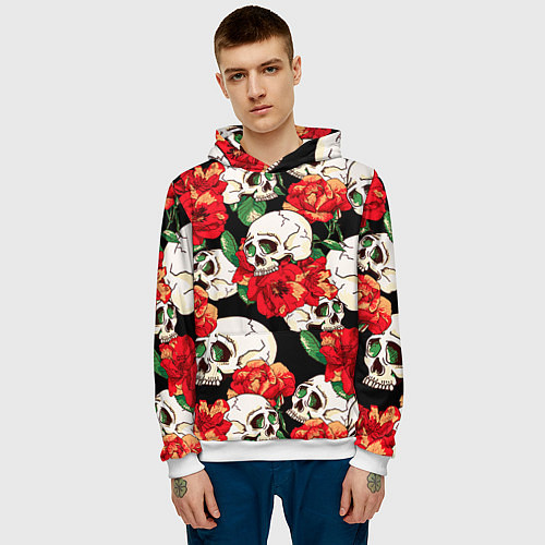 Мужская толстовка Черепки и розы / 3D-Белый – фото 3