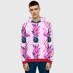 Толстовка-худи мужская Ананасы 12, цвет: 3D-красный — фото 2