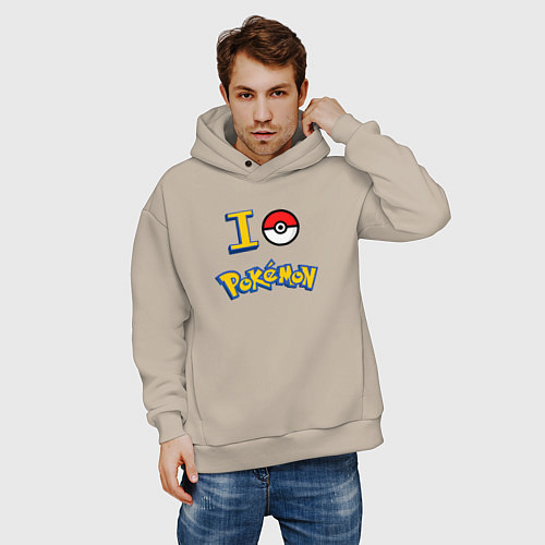 Мужское худи оверсайз Покемон I love pokemon / Миндальный – фото 3
