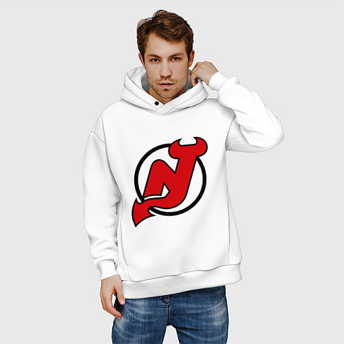 Мужское худи оверсайз New Jersey Devils / Белый – фото 3