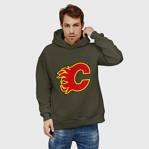 Мужское худи оверсайз Calgary Flames / Хаки – фото 3