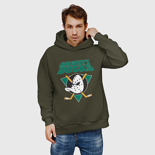 Мужское худи оверсайз Anaheim Mighty Ducks / Хаки – фото 3