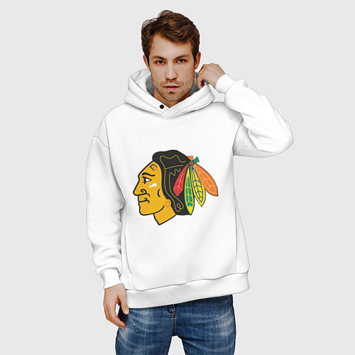 Мужское худи оверсайз Chicago Blackhawks / Белый – фото 3
