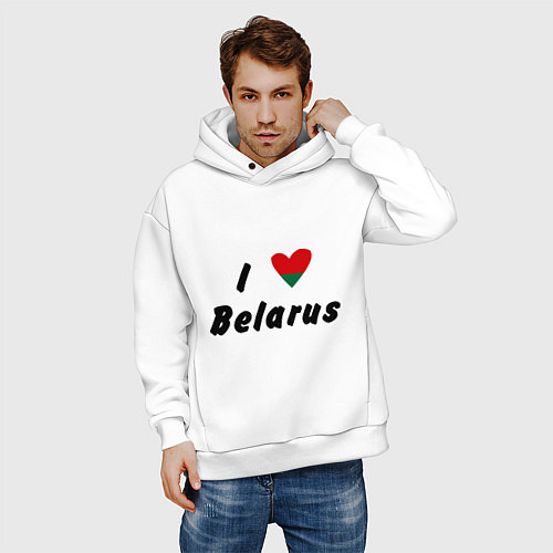 Мужское худи оверсайз I love Belarus / Белый – фото 3