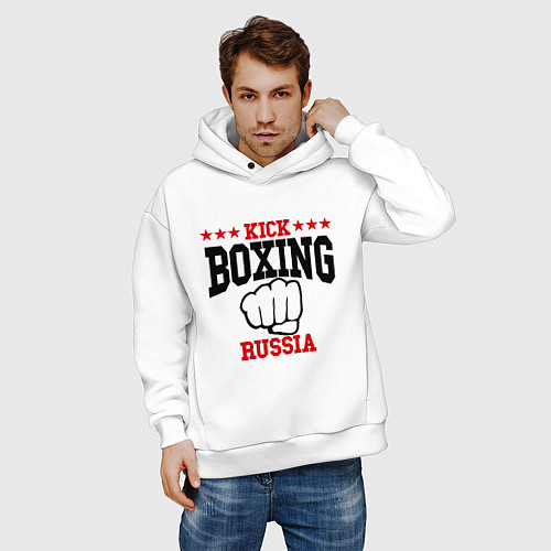 Мужское худи оверсайз Kickboxing Russia / Белый – фото 3