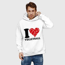 Толстовка оверсайз мужская I love volleyball - Я люблю волейбол, цвет: белый — фото 2