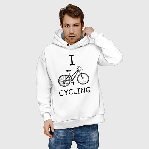 Мужское худи оверсайз I love cycling / Белый – фото 3