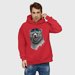 Толстовка оверсайз мужская Медведь в очках, цвет: красный — фото 2