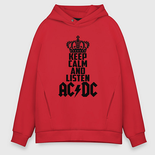Мужское худи оверсайз Keep Calm & Listen AC/DC / Красный – фото 1