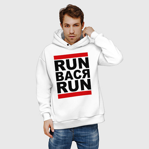 Мужское худи оверсайз Run Вася Run / Белый – фото 3