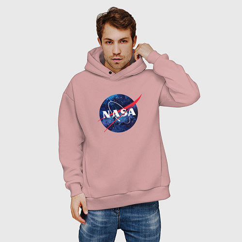 Мужское худи оверсайз NASA: Cosmic Logo / Пыльно-розовый – фото 3