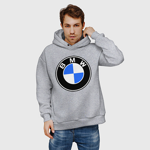 Мужское худи оверсайз Logo BMW / Меланж – фото 3