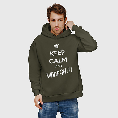 Мужское худи оверсайз Keep Calm & WAAAGH / Хаки – фото 3
