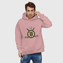 Толстовка оверсайз мужская Boston Bruins Hockey, цвет: пыльно-розовый — фото 2