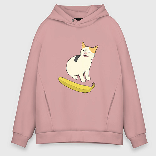 Мужское худи оверсайз Cat no banana meme / Пыльно-розовый – фото 1