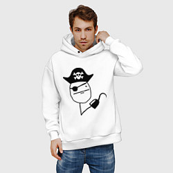 Толстовка оверсайз мужская Покер фейс пират, цвет: белый — фото 2