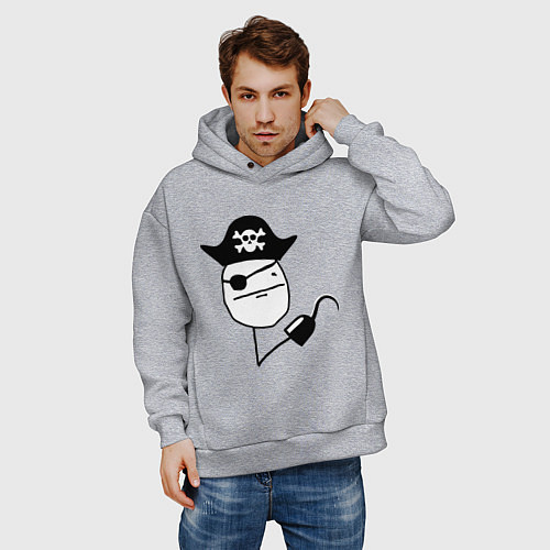 Мужское худи оверсайз Покер фейс пират / Меланж – фото 3
