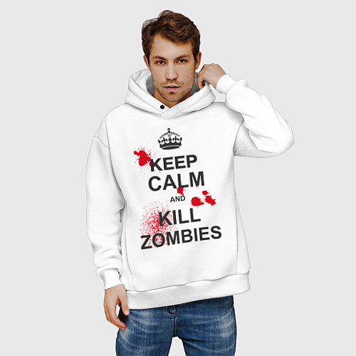 Мужское худи оверсайз Keep Calm & Kill Zombies / Белый – фото 3