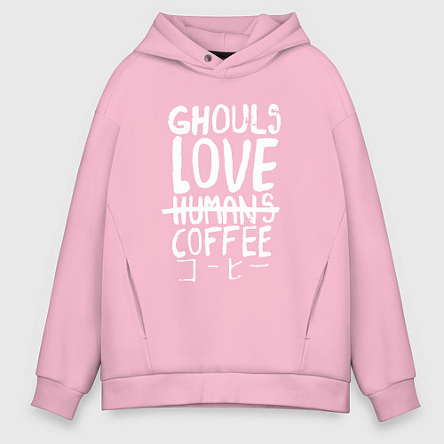 Мужское худи оверсайз Ghouls Love Coffee / Светло-розовый – фото 1