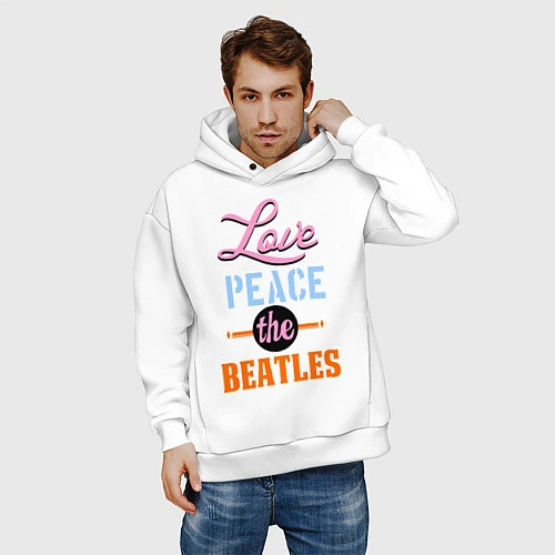 Мужское худи оверсайз Love peace the Beatles / Белый – фото 3