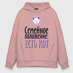Толстовка оверсайз мужская Семейное положение: есть кот, цвет: пыльно-розовый