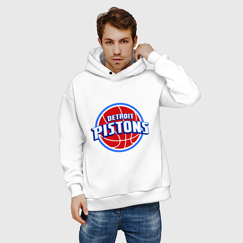 Мужское худи оверсайз Detroit Pistons - logo / Белый – фото 3