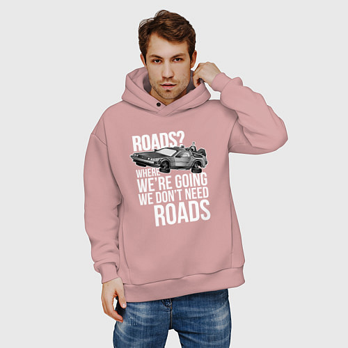 Мужское худи оверсайз We don't need roads / Пыльно-розовый – фото 3