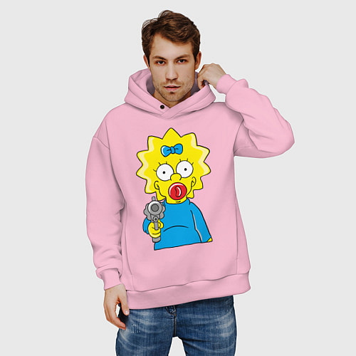 Мужское худи оверсайз Мэгги с револьвером / Светло-розовый – фото 3